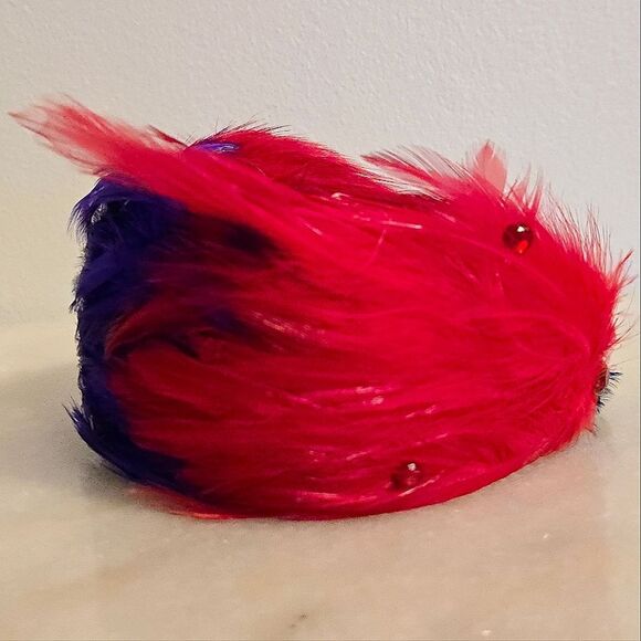 Vintage Handcrafted Assimetrical Red Purple feather fascinator hat headband - Picture 8 of 9